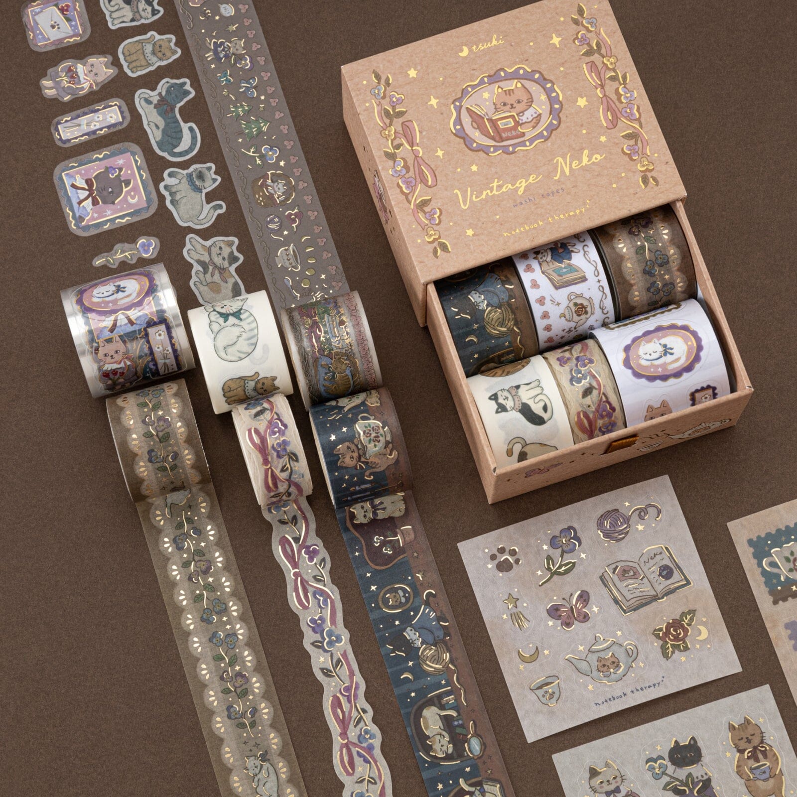 Tsuki ‘Vintage Neko’ Washi Tape Set ☾