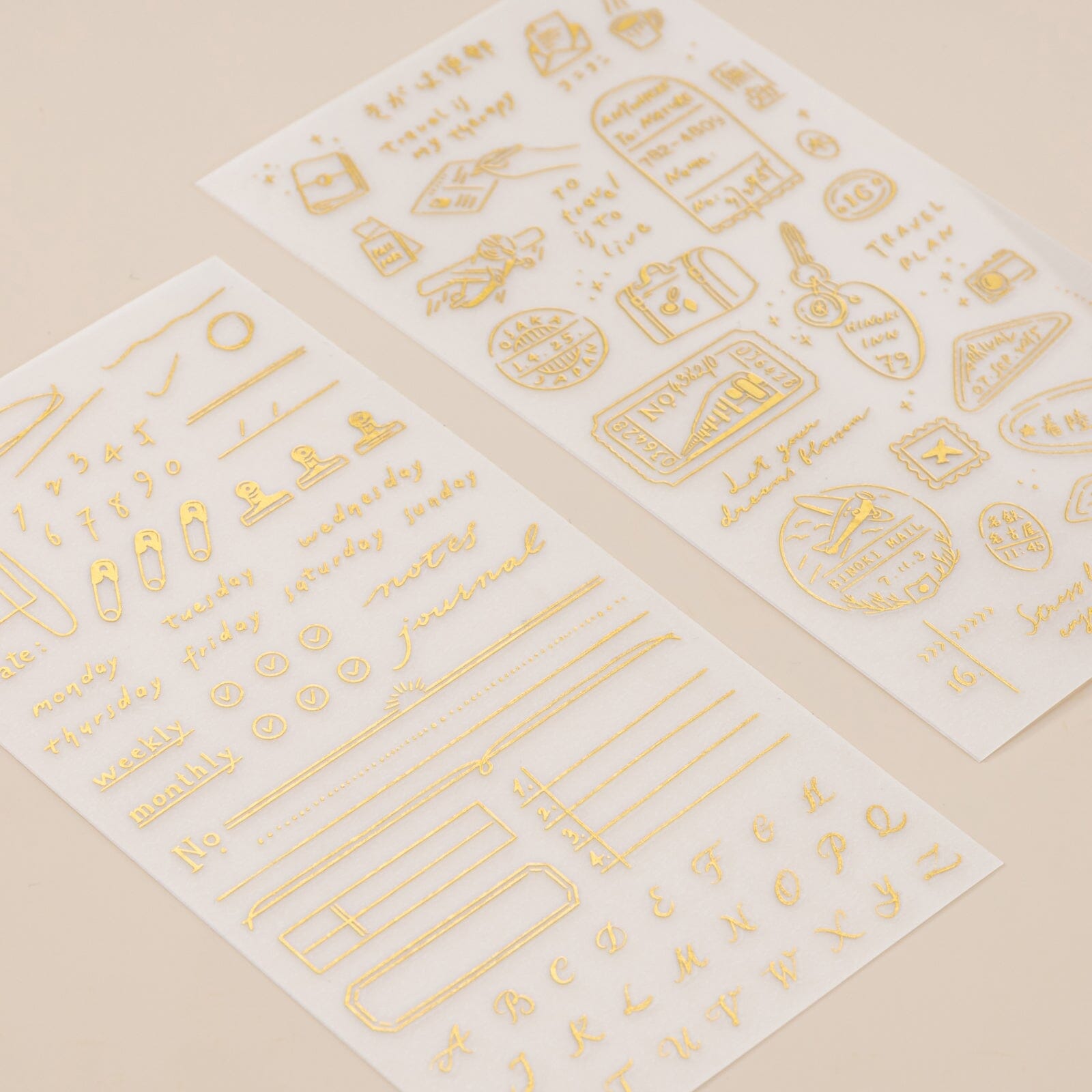 Hinoki - ‘Daily Essentials’ Gold Foil Print-On Sticker Set