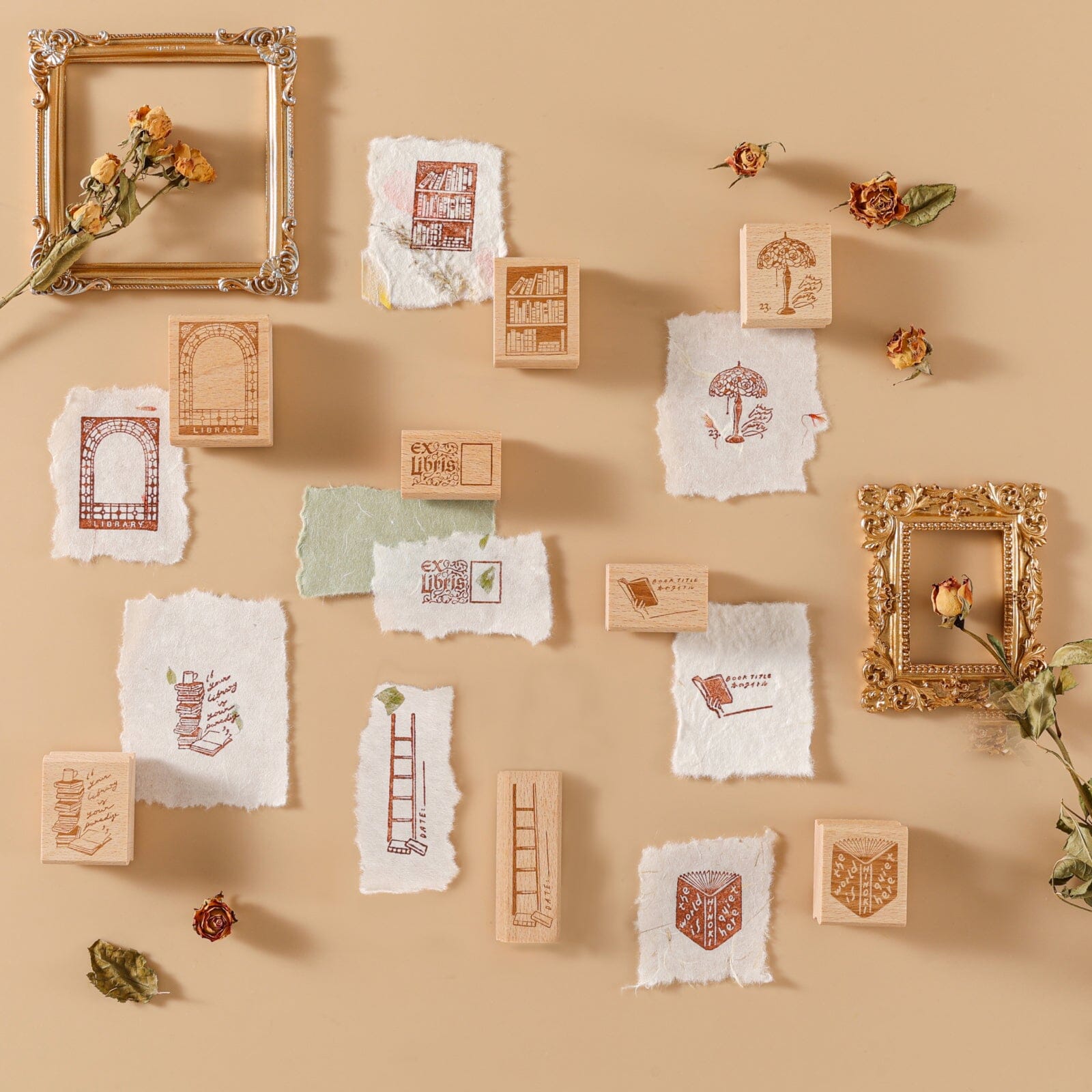 Hinoki - ‘Into the Library’ Engraved Wooden Stamp Set