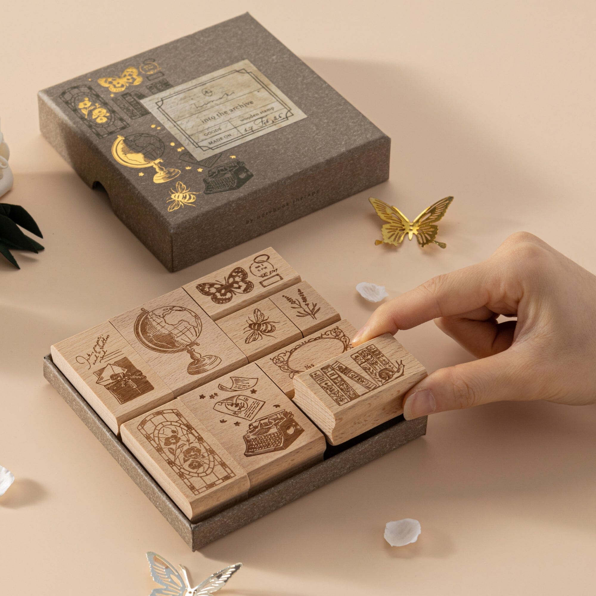 Hinoki - ‘Into the Archive’ Engraved Wooden Stamp Set