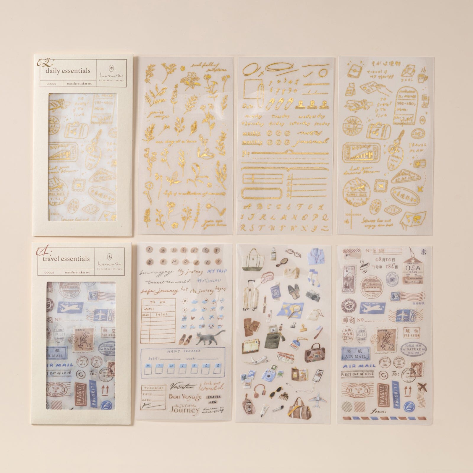 Hinoki - ‘Daily Essentials’ Gold Foil Print-On Sticker Set