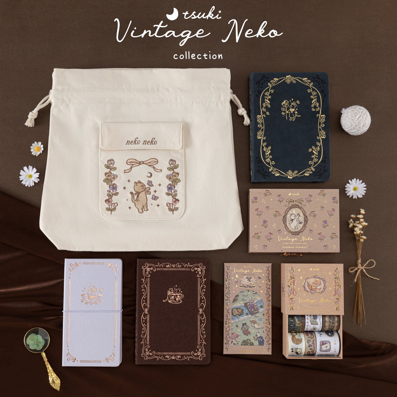 Tsuki ‘Vintage Neko’ Limited Edition Embroidered Tote Bag ☾