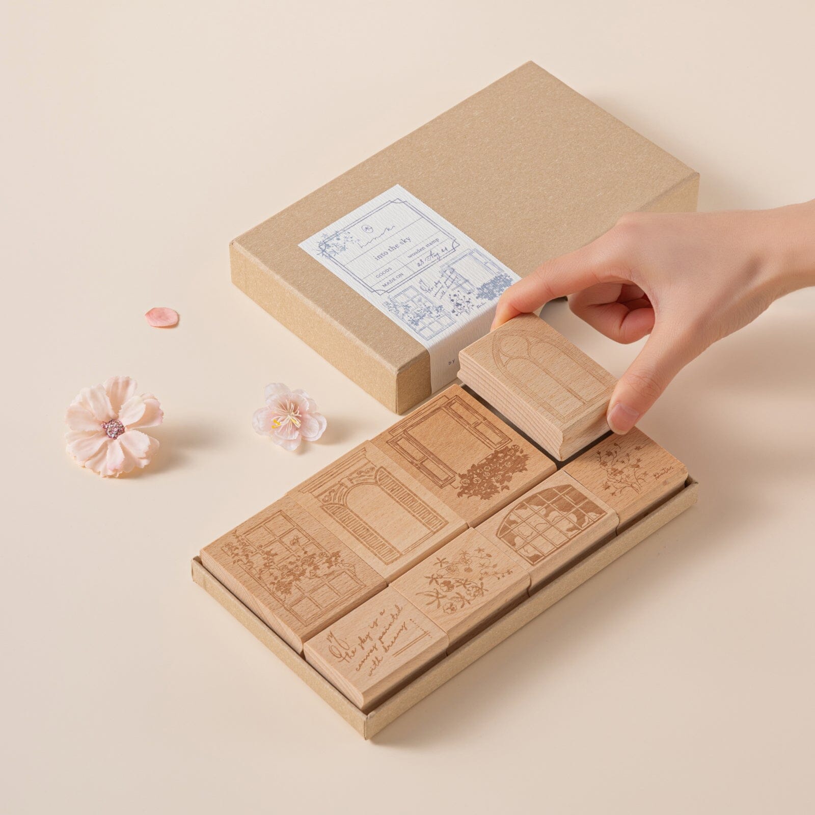 Hinoki - ‘Into the Sky’ Engraved Wooden Stamp Set