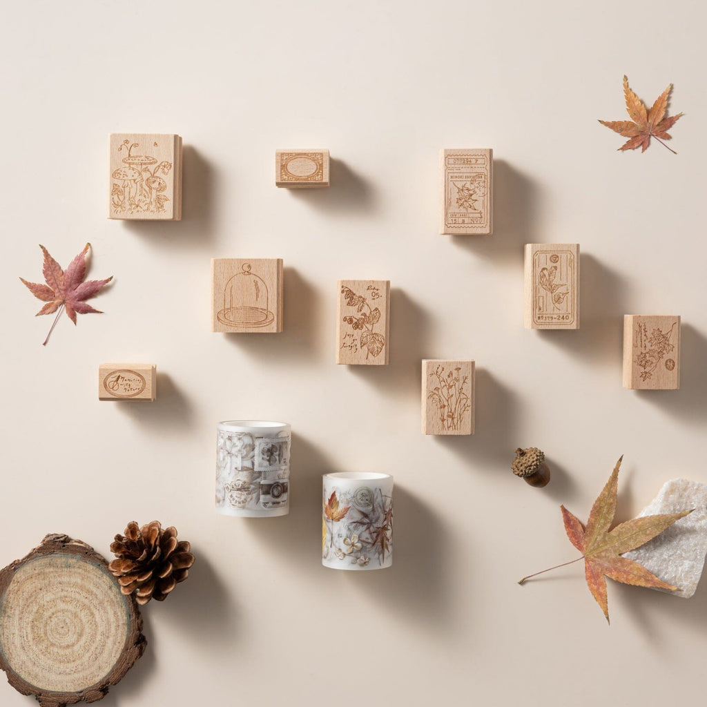 Hinoki - ‘Into the Fall’ Laser Engraved Wooden Stamps Set – NotebookTherapy