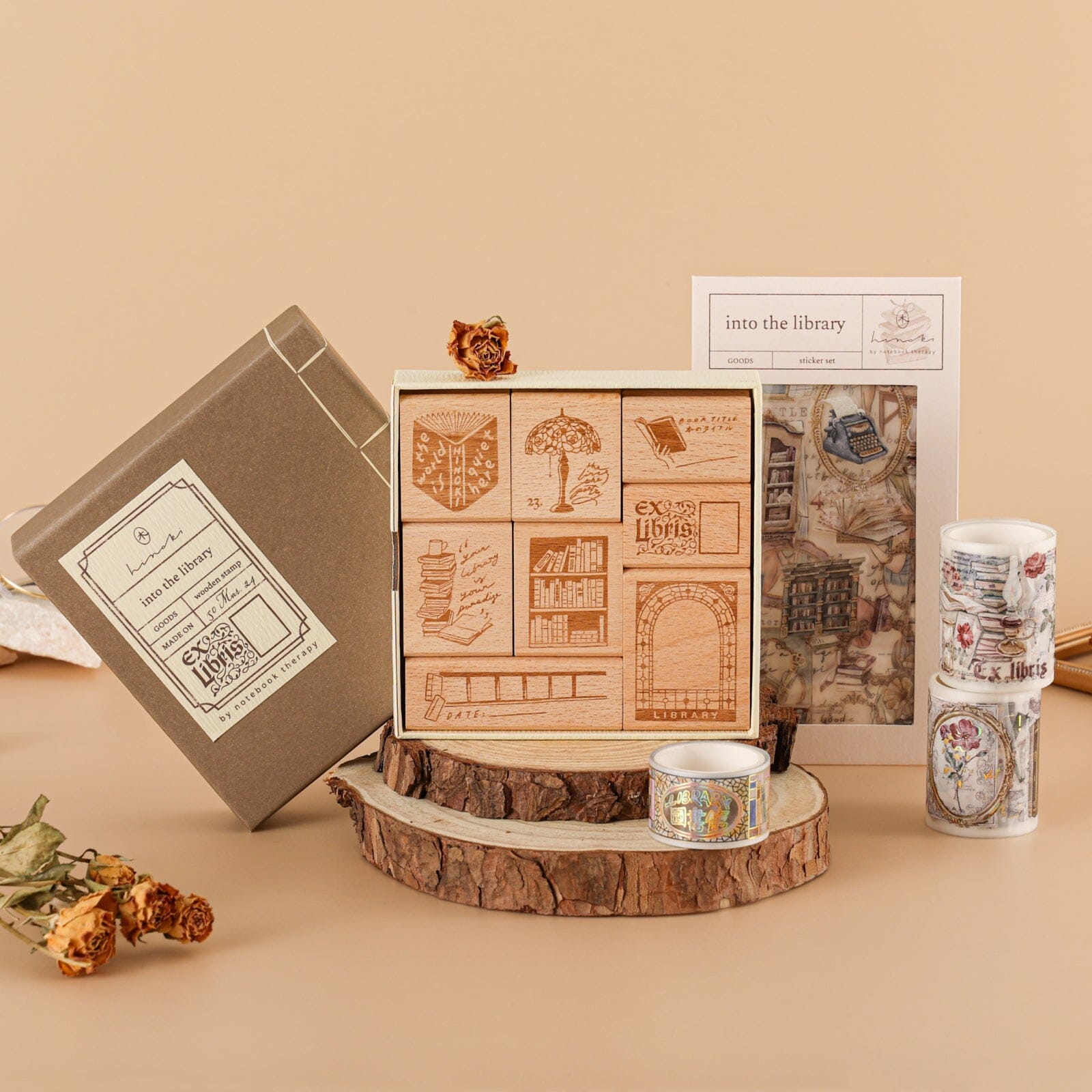 Hinoki - ‘Into the Library’ Engraved Wooden Stamp Set