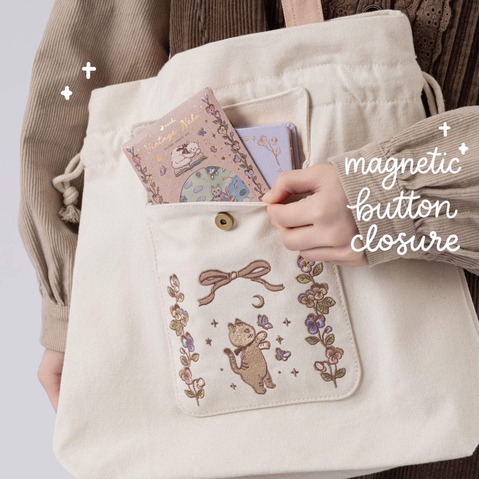 Tsuki ‘Vintage Neko’ Limited Edition Embroidered Tote Bag ☾