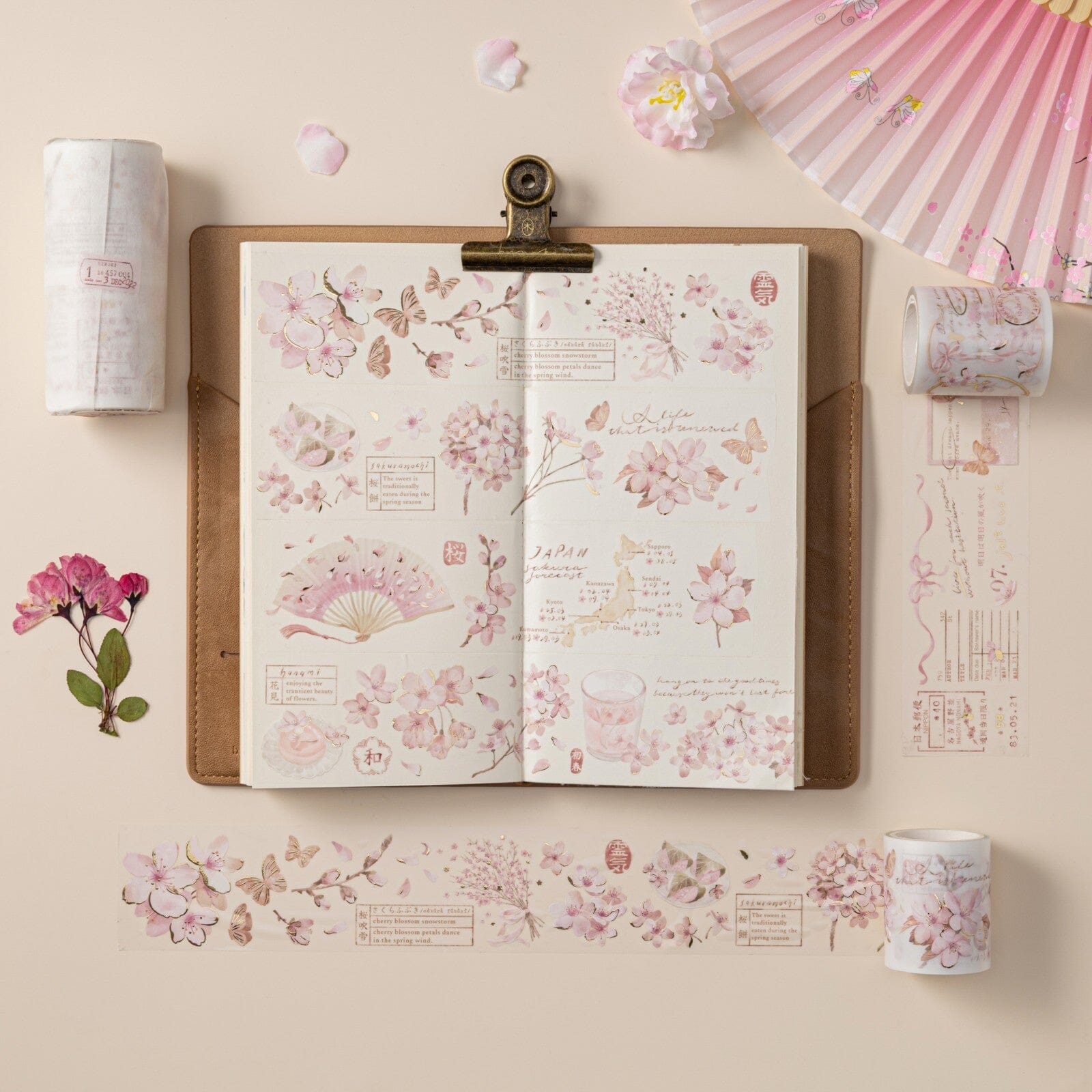 Hinoki Into the Blossom decorative PET tape set with cherry blossom sakura illustrations
