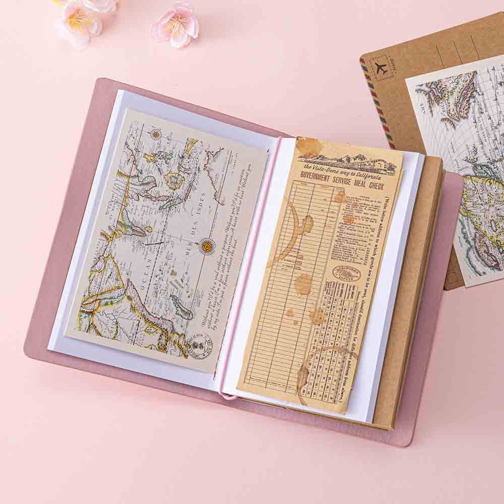 Open Tsuki ‘Sakura Journey’ Limited Edition Travel Notebook with postcards in with cherry blossoms on pink background