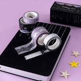 Tsuki ‘Falling Star’ Washi Tape Set on Tsuki ‘Falling Stars’ Limited Edition Bullet Journal with stars on purple background