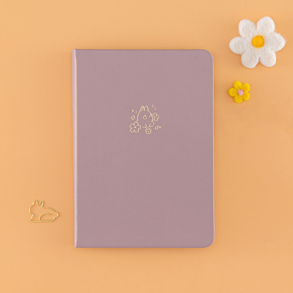 Tsuki Blush Pink ‘Bunny Blush’ Limited Edition Bullet Journal designed with Blossom Bujo with with free paper clip and felt flowers on apricot background