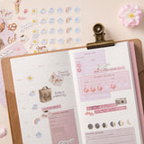 Close up of Hinoki inito the blossom sticker set on travel notebook