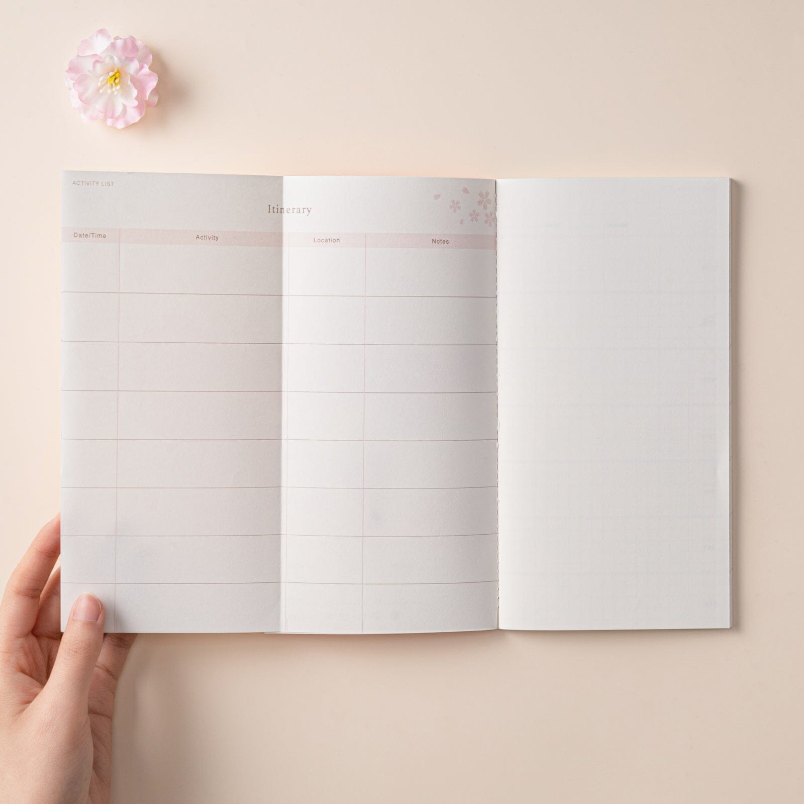 Itinerary page of Hinoki into the blossom travel notebook refill