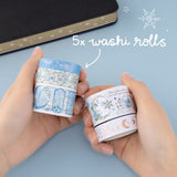 Washi tape set with a snowy winter aesthetic and text that says “gold details!”