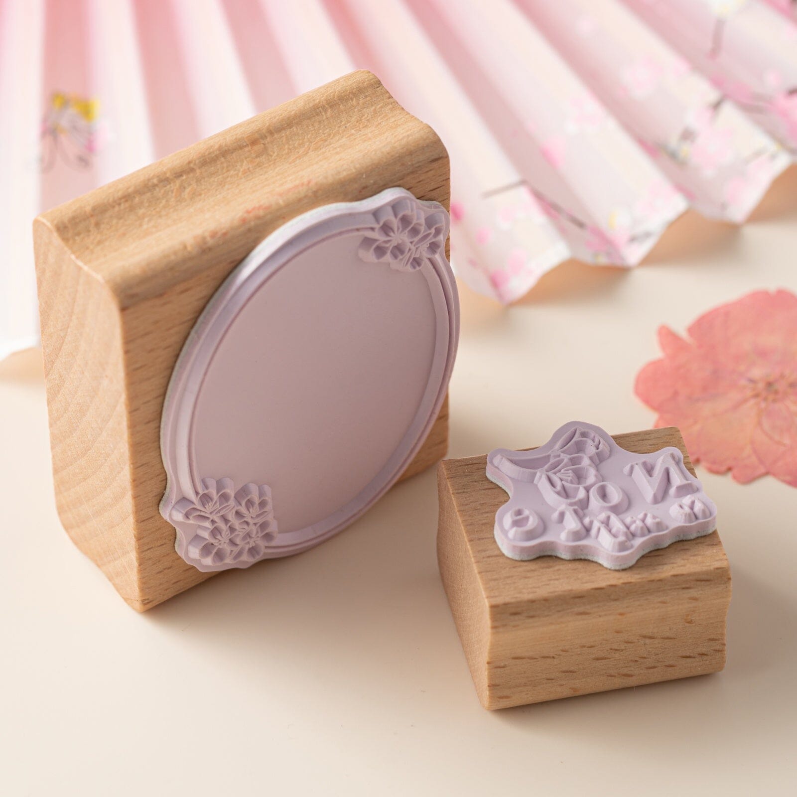 Pink rubber back of Hinoki into the blossom wooden stamps