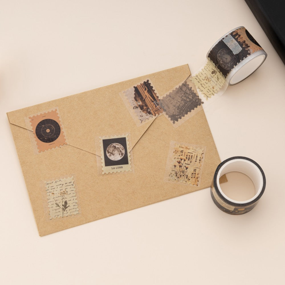 Stamp PET washi tape on kraft paper envelope
