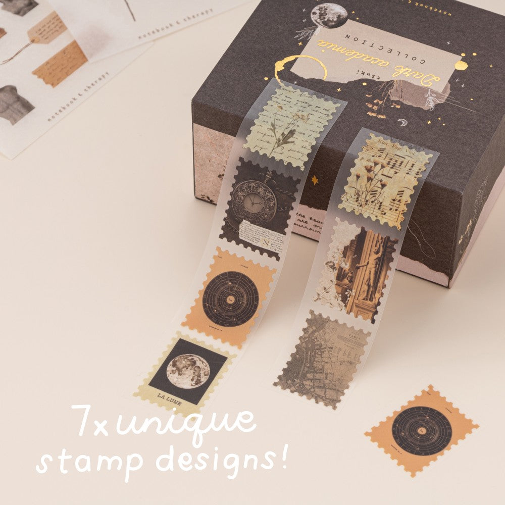 7x unique stamp designs Dark Academia washi tape set