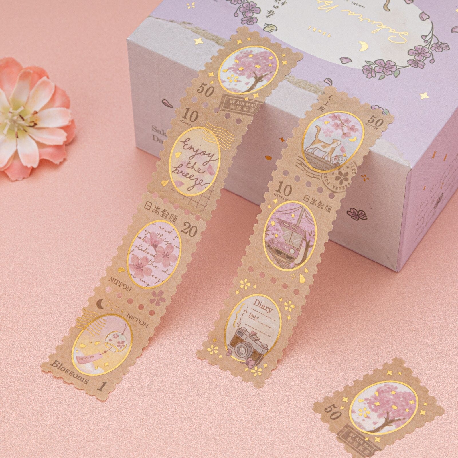 Cherry Blossom Washi Tape Set Gold Foil