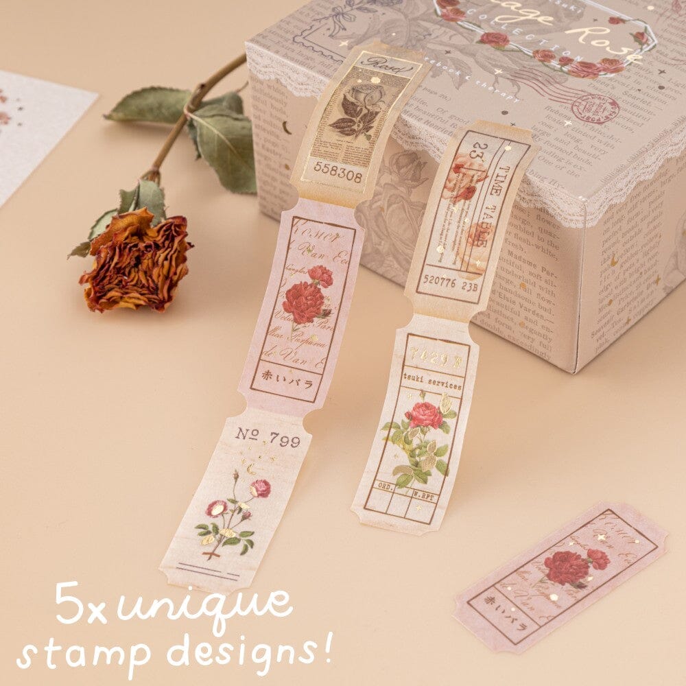 Floral Stamps Washi Tape With 10 Uniquely Designed Stamps
