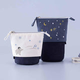 Tsuki ‘Dreams of Snow’ Pop-Up Pencil Cases in Starry Night and Playful Penguin with Tsuki ‘Dreams of Snow’ Holographic Washi Tapes in light blue background