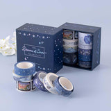 Tsuki ‘Dreams of Snow’ Holographic Washi Tape Set with white flowers in light blue background