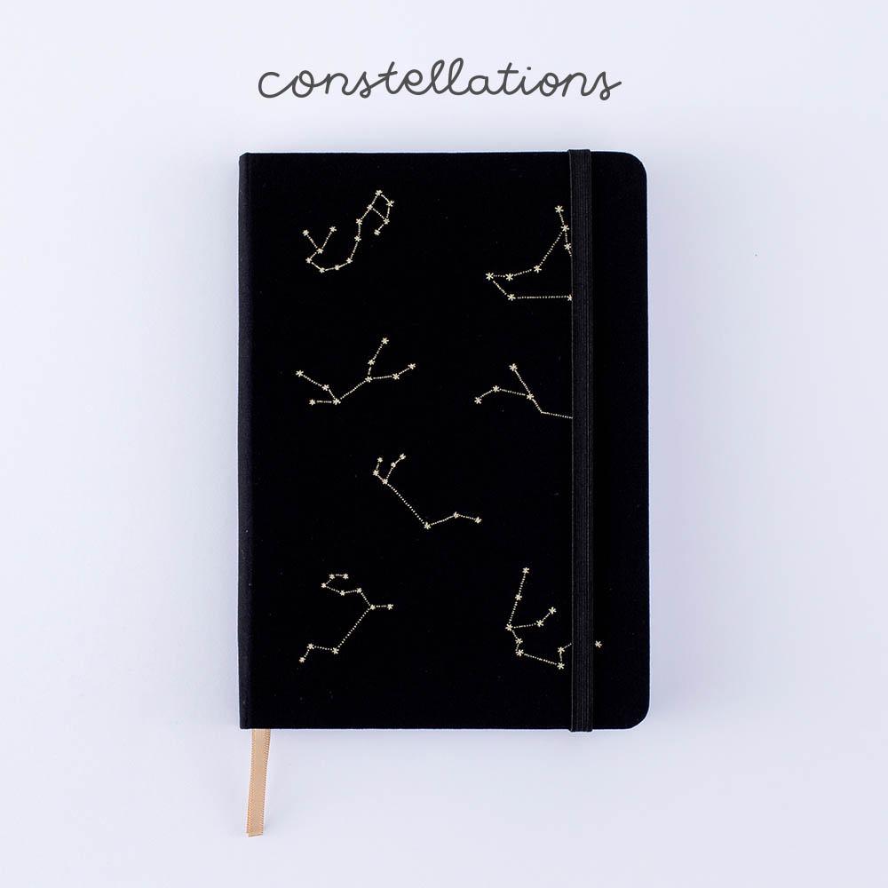 Tsuki Black Paper Limited Edition Hardcover Bullet Journal in Constellations on white background