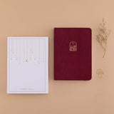 Tsuki ‘Kinoko’ Limited Edition Bullet Journal with eco-friendly gift box and free paperclip gift with dried flowers on beige background