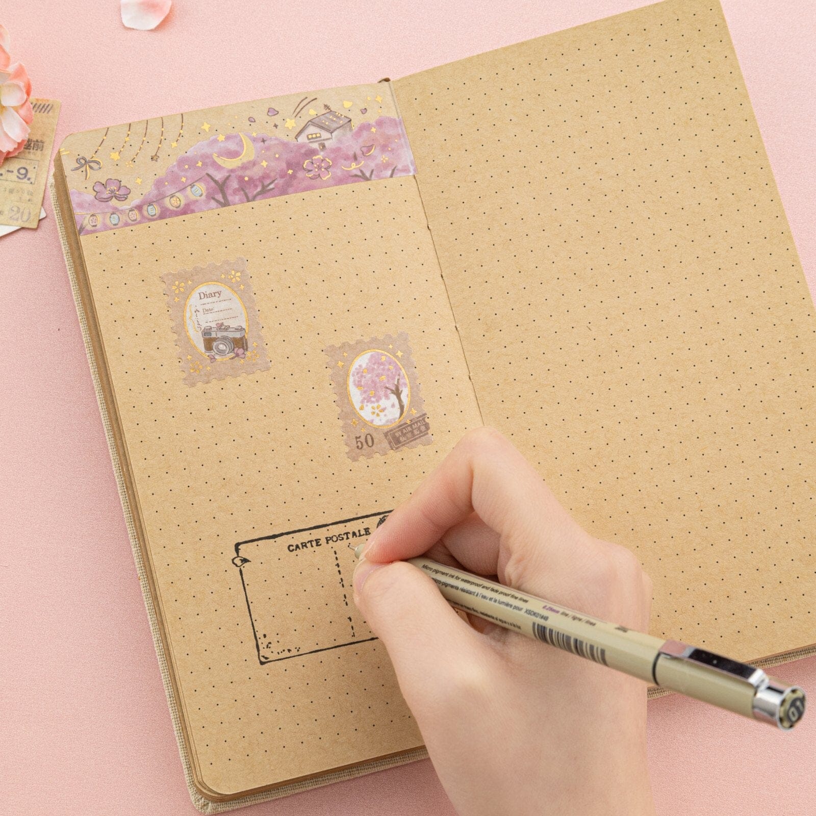 Tsuki 'Sakura Breeze' Kraft Paper Travel Notebook ☾ – NotebookTherapy