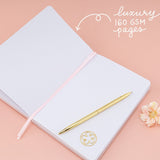 Luxury 160gsm pages on white paper bullet journal with gold pen and paperclip