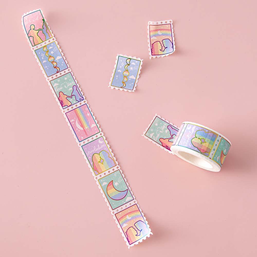 Tsuki Rainbow Pride Washi Tape on light pink background