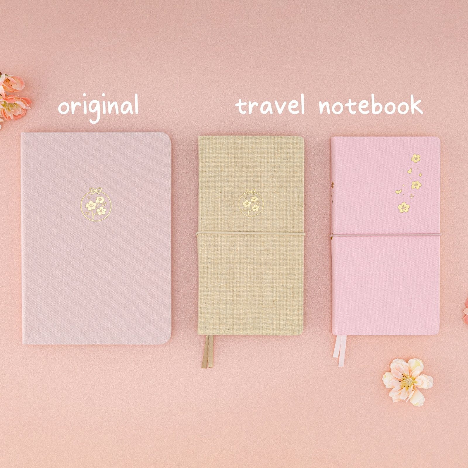 Flatlay of 3x sakura themed notebooks