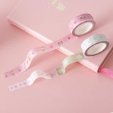 Tsuki ‘Matcha Ichigo’ Washi Tapes on Tsuki ‘Ichigo’ Limited Edition Boba bullet journal cover on light pink background