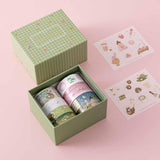 Tsuki ‘Matcha Ichigo’ Washi Tape Set with free sticker sheets on light pink background