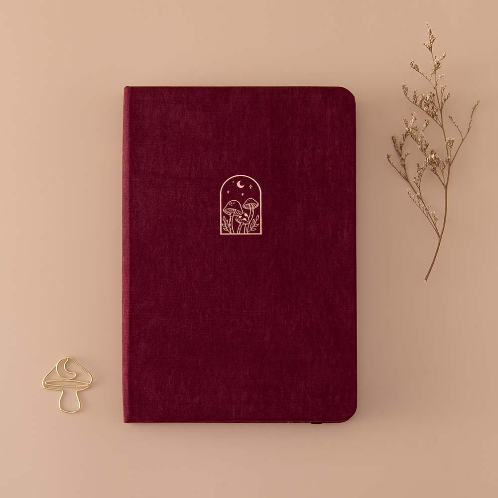 Tsuki ‘Kinoko’ Limited Edition Bullet Journal with free paperclip gift with dried flowers on beige background