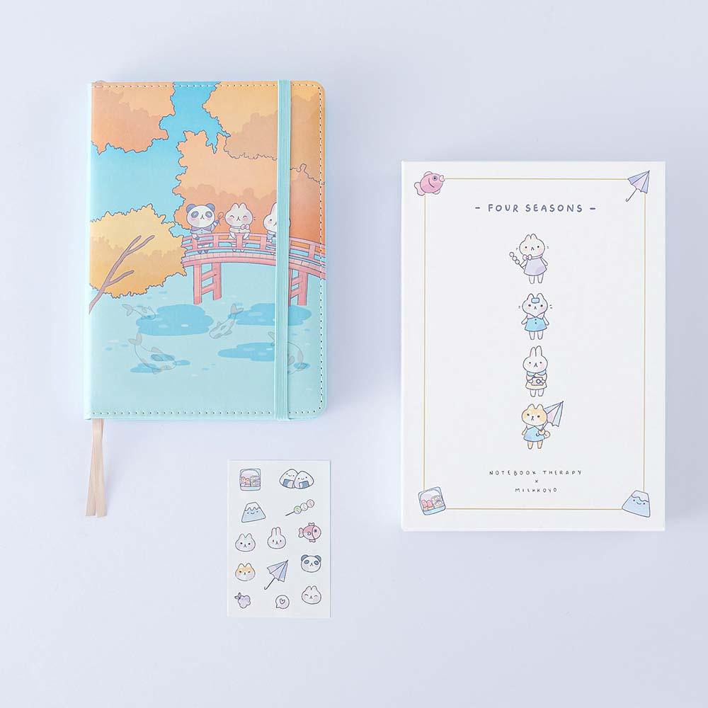 Tsuki ‘Four Seasons: Autumn Edition’ Bullet Journal made with milkkoyo with eco-friendly gift box and free stickers sheet on lilac background