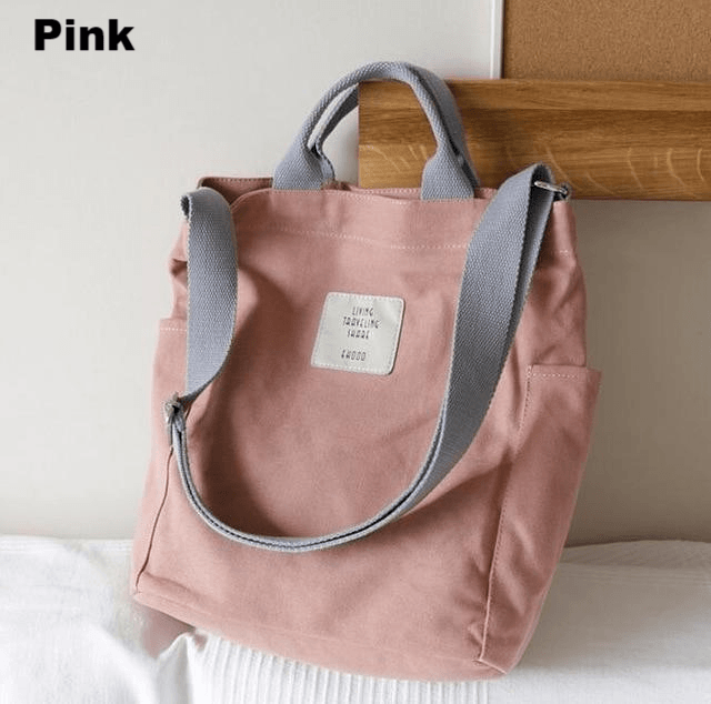 Canvas Tote Bag, Beige, One Size - Women's Bags - Pink