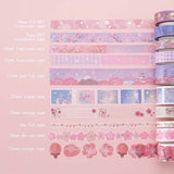 Tsuki ‘Sakura Journey’ Washi Tape Set rolled out in various sizes on light pink background