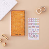 Tsuki Bullet Journal Stencil Set in neutral with free stickers sheet  and eco-friendly gift box with Tsuki ‘Maple Dreams’ Washi Tapes and Tsuki ‘Maple Dreams’ Bullet Journal Stamps on beige background