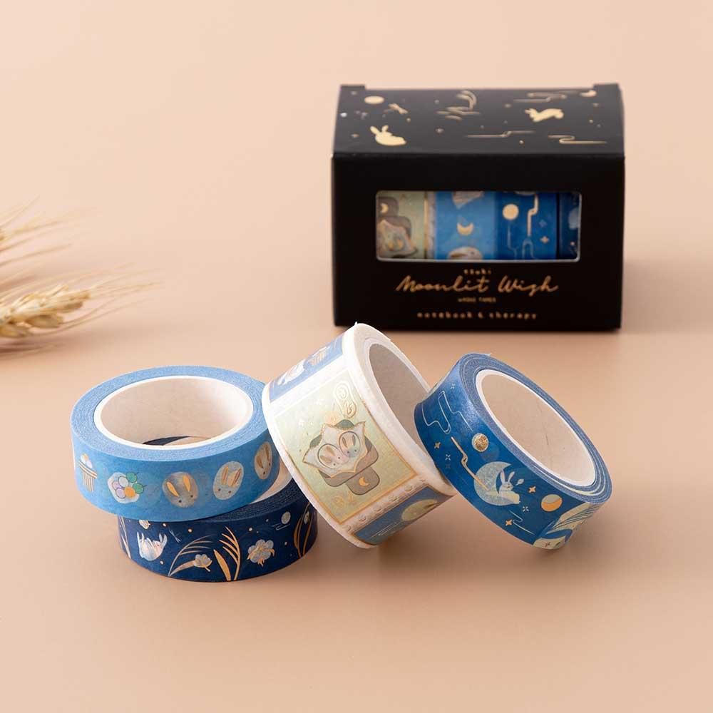 Tsuki ‘Moonlit Wish’ Washi Tape Set with wheat reeds on light brown background