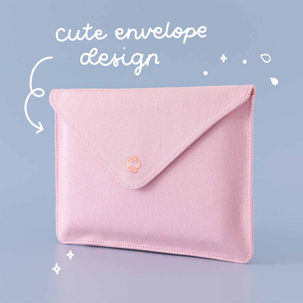 Tsuki ‘Sakura Journey’ Notebook Pouch with cute envelope design in light blue background