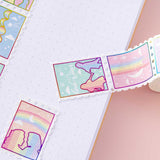 Close up of Tsuki Rainbow Pride Washi Tape on Tsuki Pastel edition bullet journal page light pink background