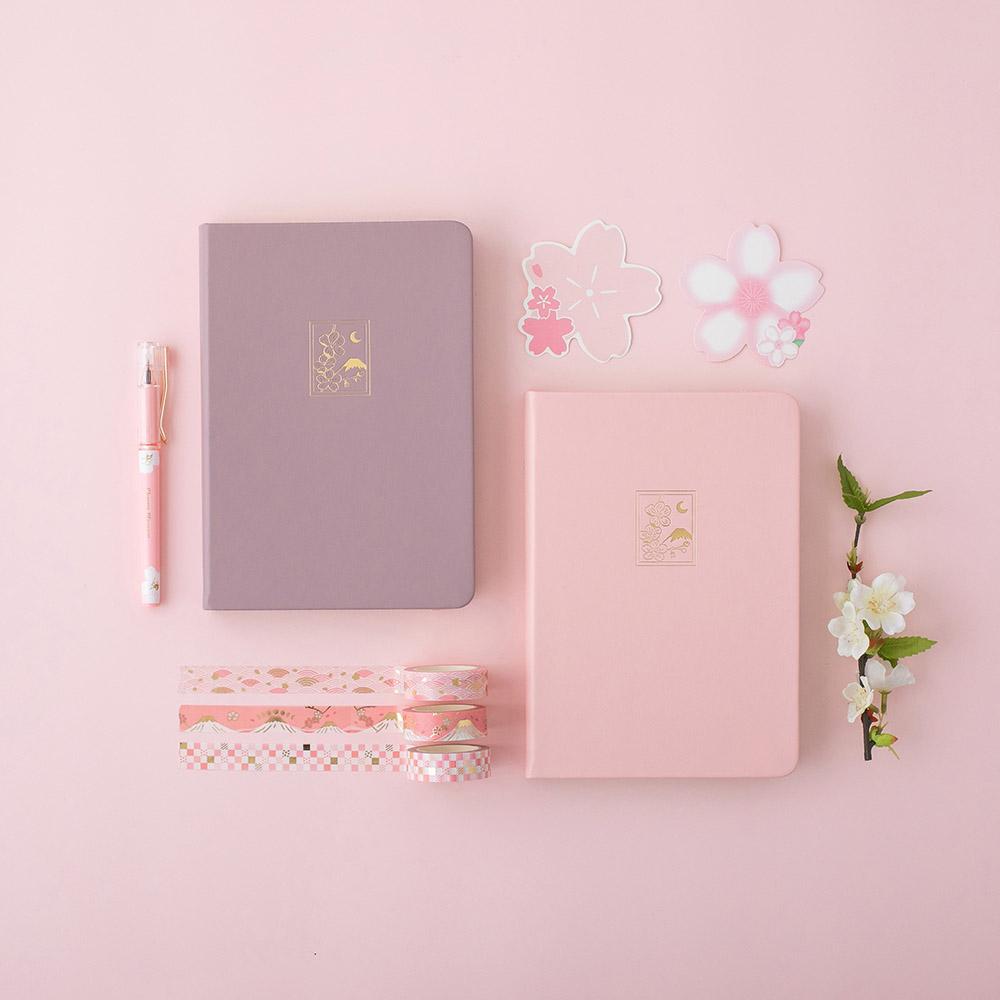 Sakura themed Japan stationery set of bullet journal notebooks and washi tapes