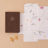 Tsuki Handmade Petal Paper Pack with Tsuki ‘Nara’ Limited Edition Bullet Journal with autumn leaves on beige background