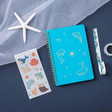 Tsuki Ocean Edition Ring Bound notebooks in aqua blue and deep teal with free sticker sheet and Ocean edition pop up standing pencil case in ocean blue and starfish on dark blue background