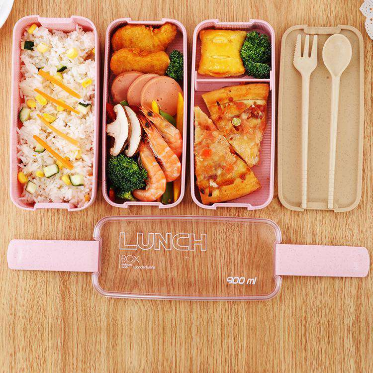 Rarapop Beige Stackable Bento Lunch Box Kit, 3-In-1 Compartment Wheat Straw  Lunch Containers with Tableware, Reusable On-the-Go Meal and Snack  Containers in 2023