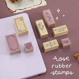 Tsuki ‘Vintage Rose’ Bullet Journal Stamp Set with rose rubber on open Tsuki ‘Vintage 