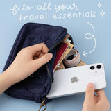 Open Tsuki ‘Cloud Dreamland’ Travel Pouch with travel essentials like phone, passport and tickets inside