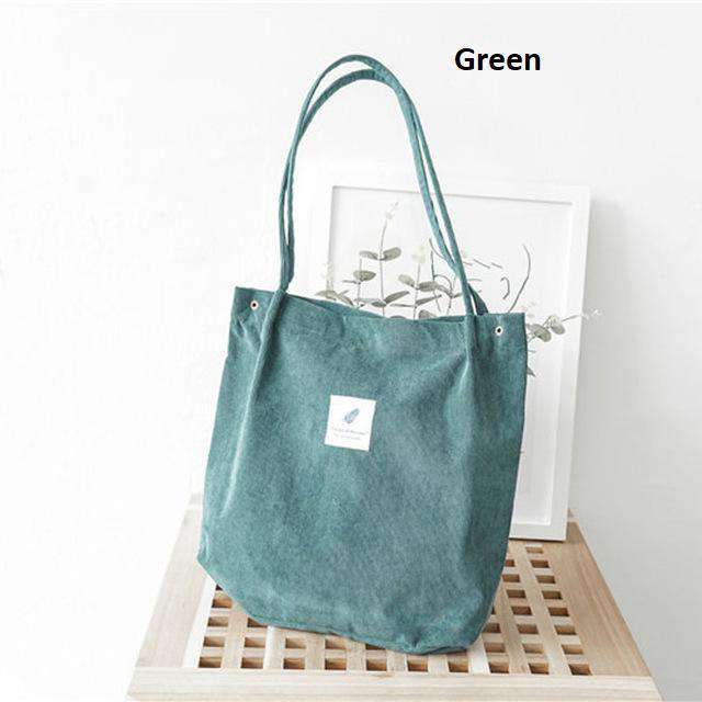 Green/olive Corduroy Medium Tote Bag With Two Side Pockets, Shoulder Bag,  Travel Bag, Birthday Gift, School Bag, Back to School 