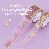 Matte transparent washi tapes from Tsuki Bunny Blush Washi Tape Set designed with Blossom Bujo on lilac background