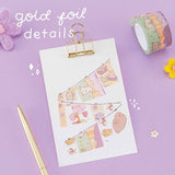 Tsuki Bunny Blush Washi Tape Set designed with Blossom Bujo on white clipboard with gold pen and felt flowers on lilac background
