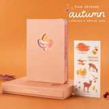 Tsuki Four Seasons: Autumn Collector’s Edition 2022 Bullet Journal standing photo with the free sticker sheet